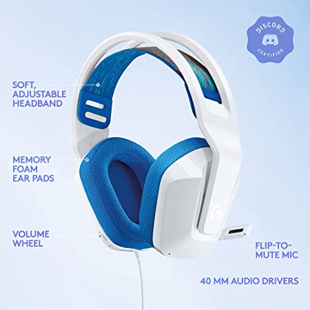 Logitech G335 Lightweight Gaming Wired Over Ear Headphones with Mic Flip to Mute 3.5Mm Audio Jack, Memory Foam Earpads, Compatible for Pc, Playstation, Xbox, Nintendo Switch (White)