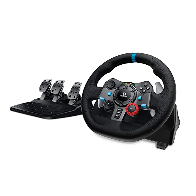 Logitech G29 Driving Force Racing Wheel and Floor Pedals, Real Force, Stainless Steel Paddle Shifters, Leather Steering Wheel Cover, Adjustable Floor Pedals, PS5/PS4/PS3/PC/Mac – Black