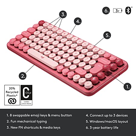 Logitech POP Keys Mechanical Wireless Keyboard - Heartbreaker