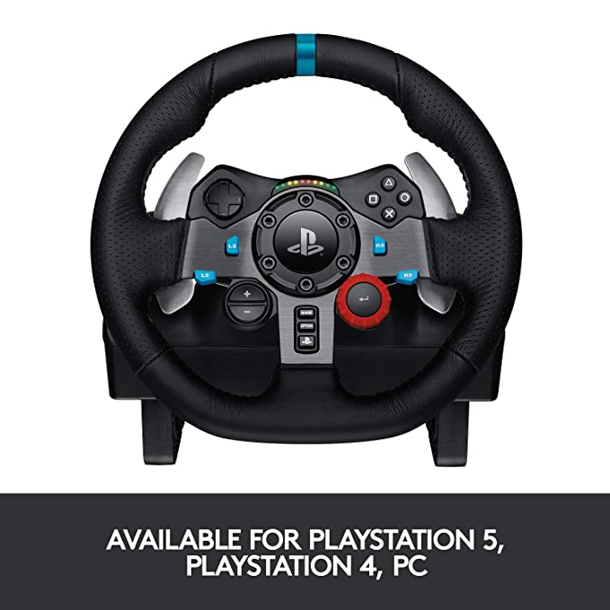 Logitech G29 Driving Force Racing Wheel and Floor Pedals, Real Force, Stainless Steel Paddle Shifters, Leather Steering Wheel Cover, Adjustable Floor Pedals, PS5/PS4/PS3/PC/Mac – Black