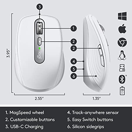 Logitech MX Anywhere 3 Compact Performance Wireless Mouse - Pale Grey