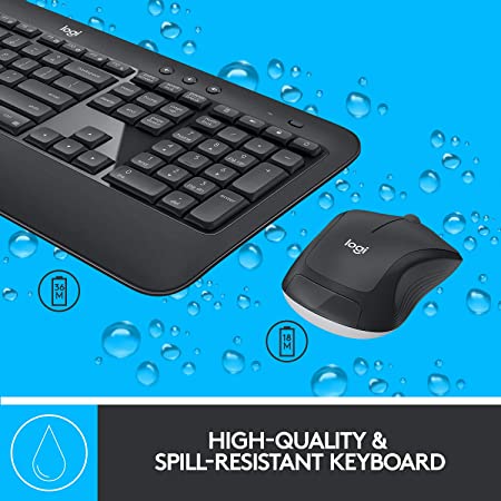 Logitech MK540 Wireless Keyboard and Mouse Set for Windows, 2.4 GHz Wireless with Unifying USB-Receiver, Wireless Mouse, Multimedia Hot Keys, 3-Year Battery Life, PC/Laptop - Black