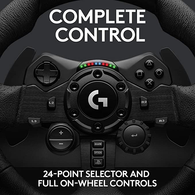 Logitech G923 Racing Wheel and Pedals, TRUEFORCE 1000 Hz Force Feedback, Responsive Driving Design, Dual Clutch Launch Control, Genuine Leather Wheel Cover for PS5, PS4, PC - Black