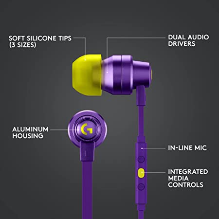 Products Logitech G333 Wired in Ear Earphones with Mic (Purple)