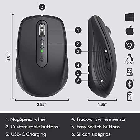 Logitech MX Anywhere 3 Compact Performance Wireless Mouse - Graphite