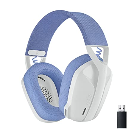 Logitech G435 Lightspeed and Bluetooth Wireless Over Ear Gaming Headphones - Lightweight with Dual mics, 18h Battery, Compatible with Dolby Atmos, PC, PS4, PS5, Mobile - White